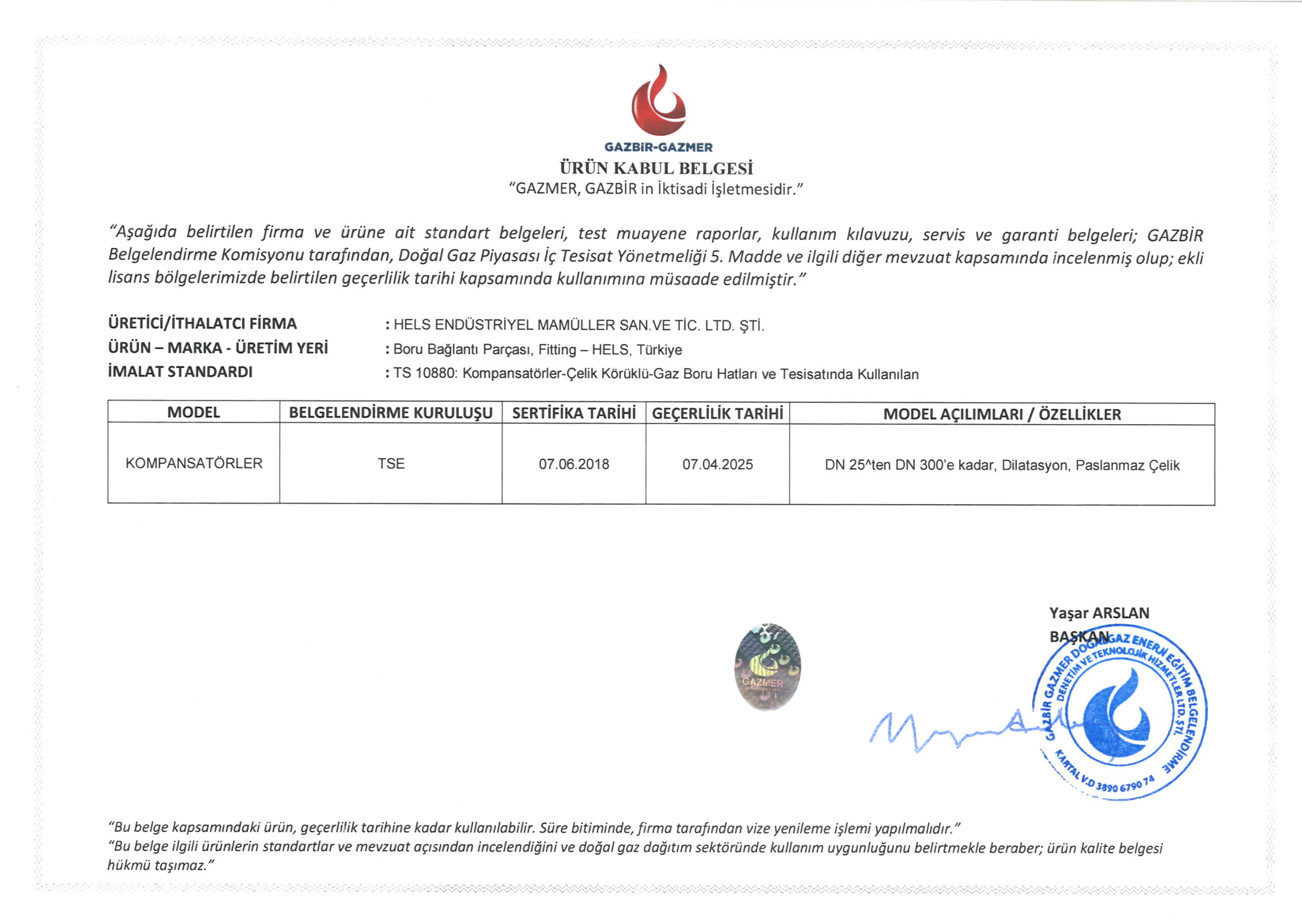 GAZMER CERTIFICATE