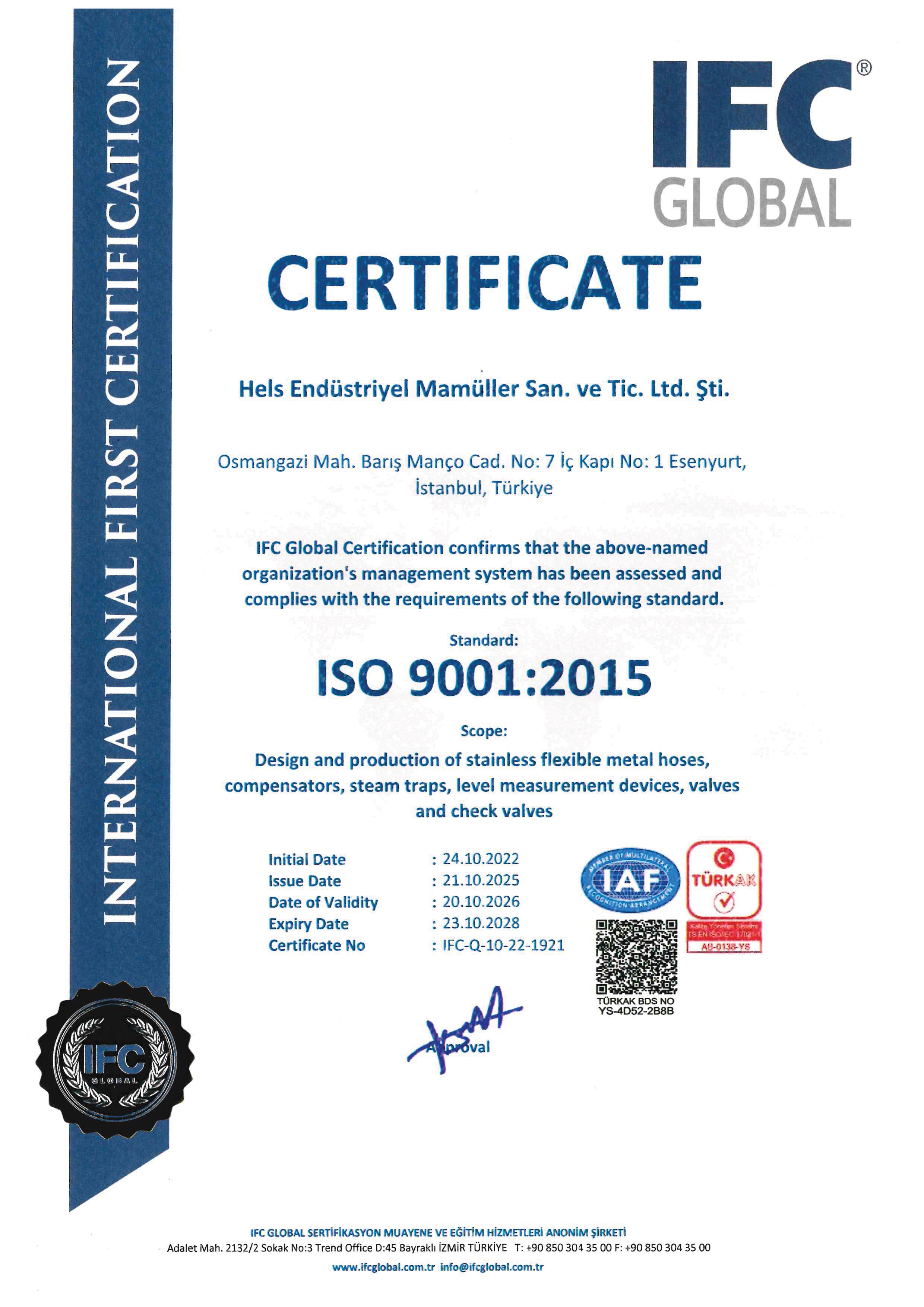 СЕРТИФИКАТ ISO - 9001 - 2015