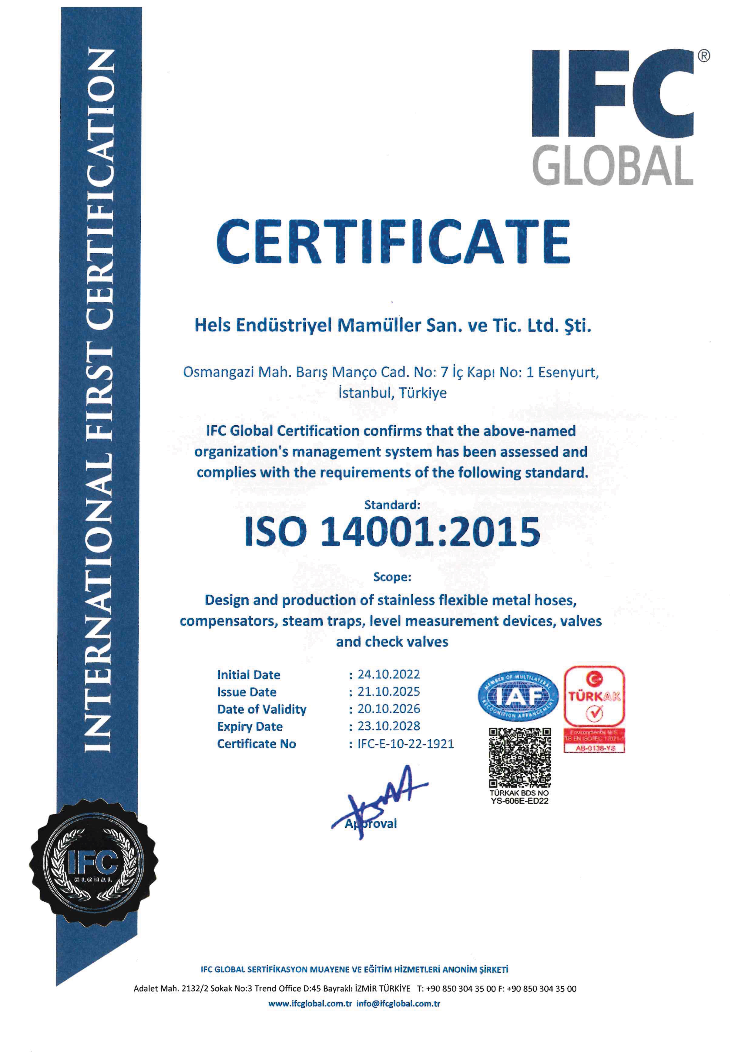 СЕРТИФИКАТ ISO - 14001 - 2015