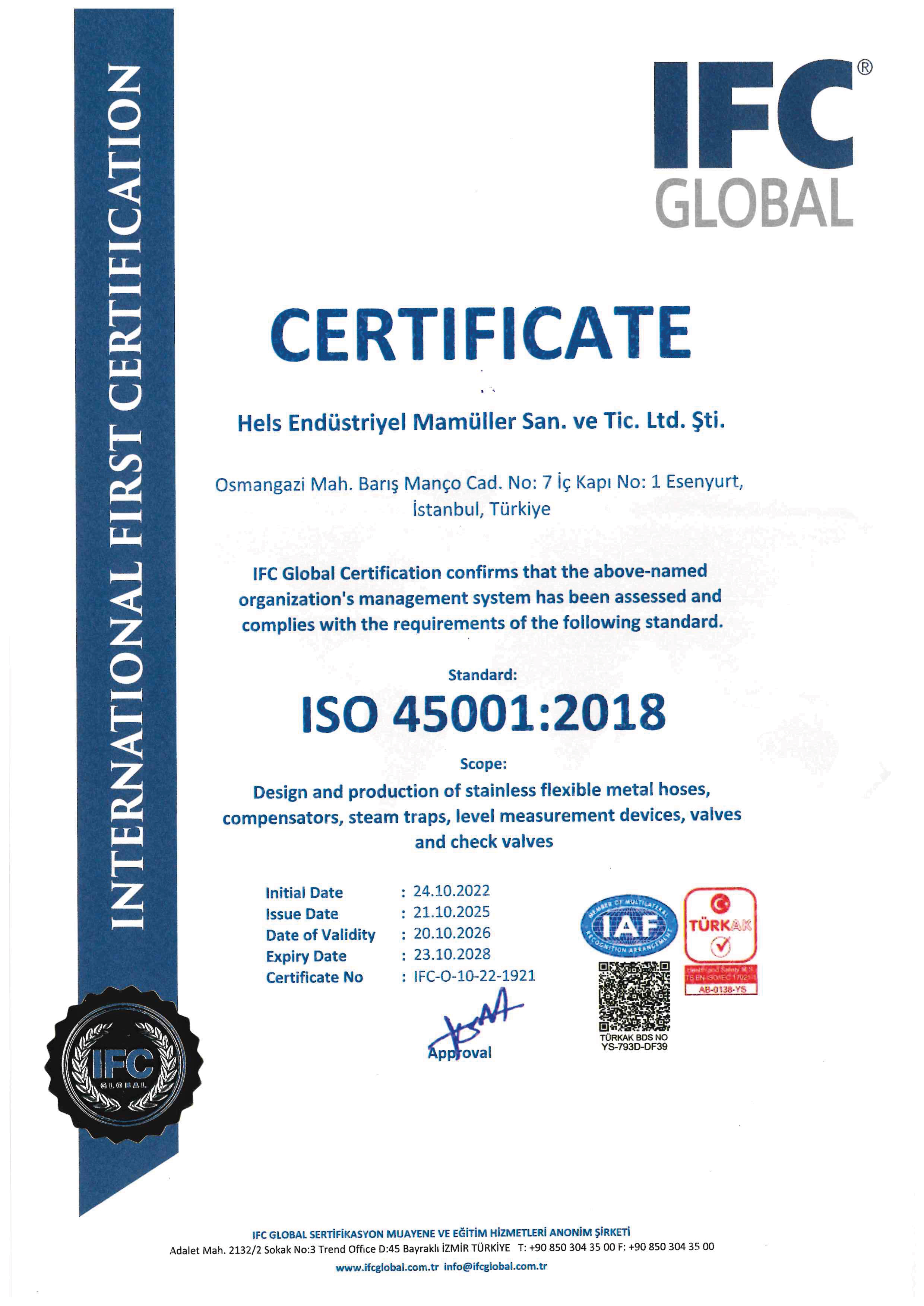 СЕРТИФИКАТ ISO - 45001 - 2018