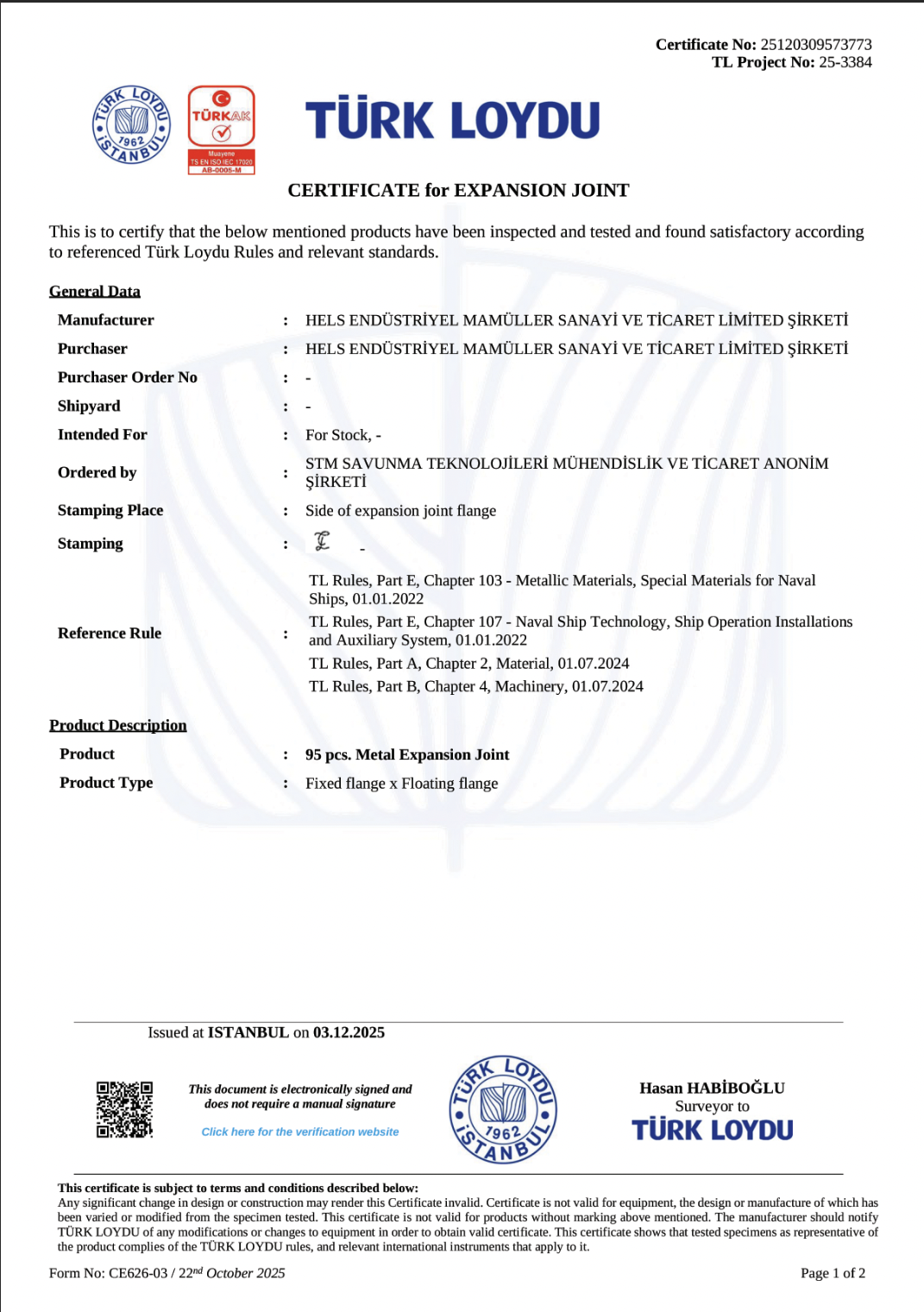 TYPE APPROVAL CERTIFICATE